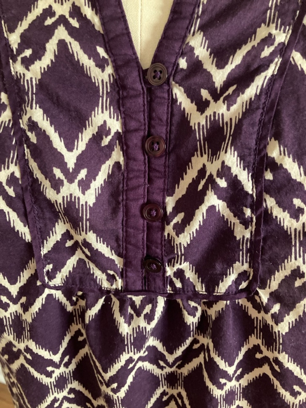 St. John's Bay Purple and Cream Ikat Split-Neck Sleeveless Top